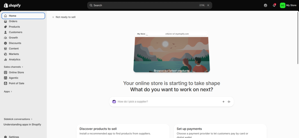 Shopify online store builder dashboard