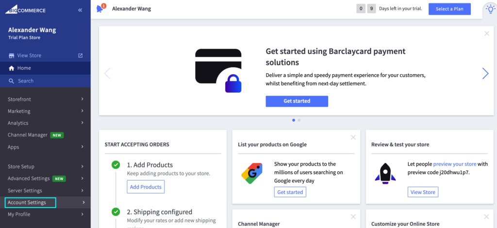 BigCommerce User Dashboard