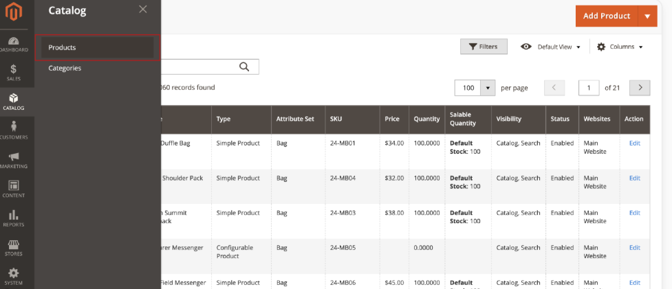 Magento - Dashboard 