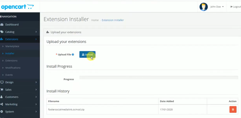 OpenCart Dashboard Extention Installer