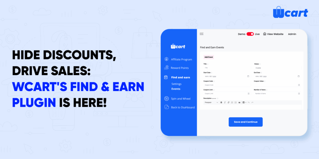 Find and Earn ecommerce plugin interface showing interactive treasure hunt features that boost online sales and customer engagement