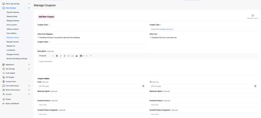 How to create a coupon code in Wcart