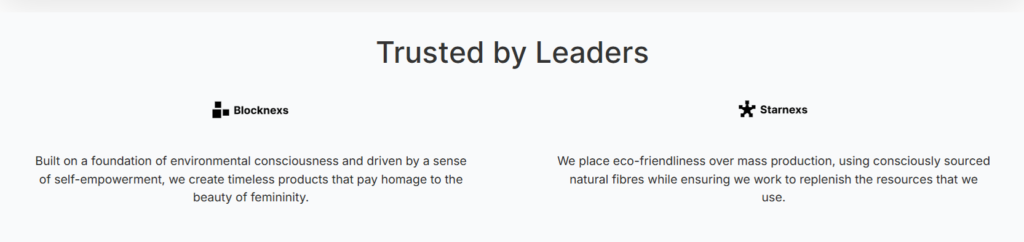 Trust and credibility section featuring brand values and customer confidence elements