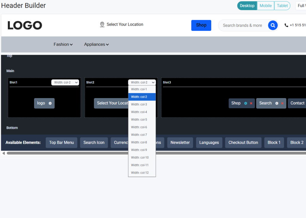Adjust column widths and create balanced header layouts using flexible grid controls.