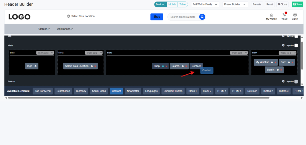 Add, remove, and rearrange header elements to create a navigation experience tailored to your business.