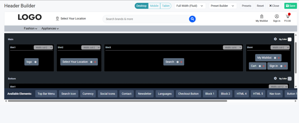 Customize desktop navigation with advanced layouts, multiple rows, and flexible content placement.