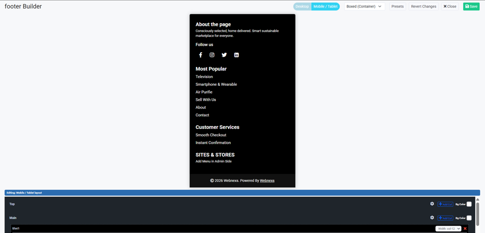 Mobile / Tablet Footer