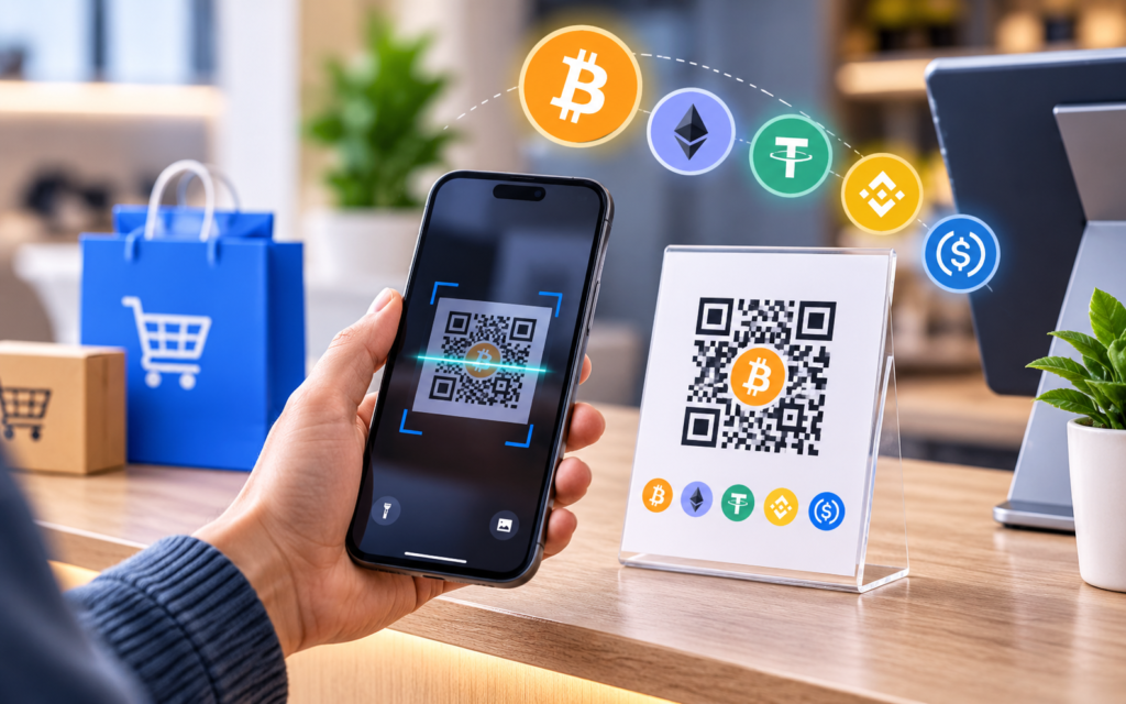 Customer Scanning a Qr Code at At checkout page .